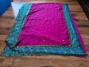 Gorgeous Heavy handwork Pink &amp; Teal Saree