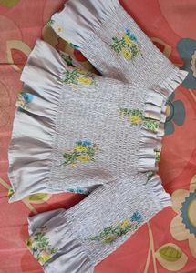 Light Blue Floral Smocked Crop Top