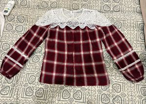 Women's Plaid Lace Neck Top