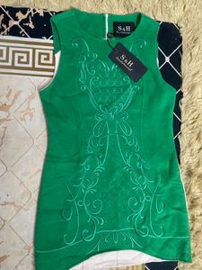 Green Embroidered Sleeveless Dress