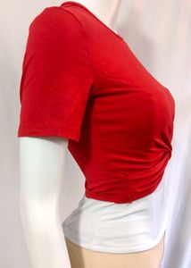 H&amp;M Red Twist Front Cropped Stretchable Small Top