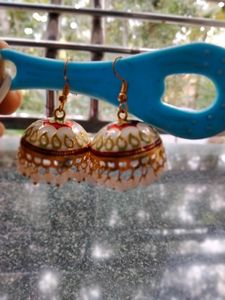 Meenakari White ear Rings