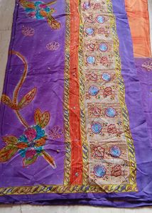 Vibrant Purple Saree with Floral Embroidery