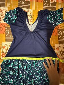Stylish Blue Swimsuit with Skirt