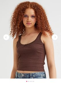 H&amp;M brown lace trimmed top