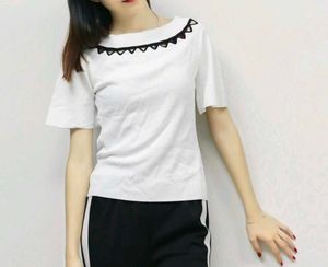 White Scalloped Neck Top