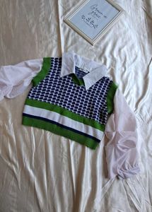 V-Neck Houndstooth Sweater Vest