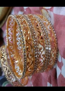 Elegant Gold Bangles with Crystals