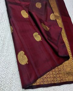 Elegant Maroon Saree with Gold Butti