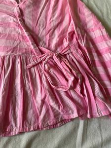 Chic Pink Striped Wrap Peplum Top