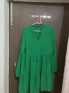 pure cotton flare Vibrant Green Tiered Dress