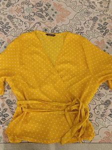 Yellow Polka Dot Wrap Top