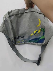 Gray Waist Bag with Mountain & Moon Design