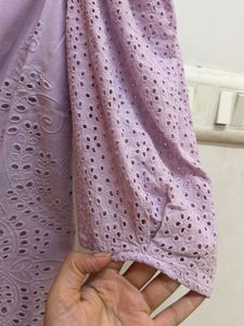 Lilac Eyelet Puff Sleeve Dress