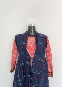 Stylish Blue Plaid shrug with kurta - two set
