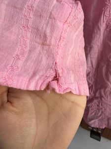 Pink Embroidered Cotton Kurta