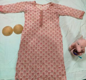 Pink  Cotton Kurta FREE pads