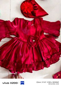 Stunning Red Baby Girl Dress with Matching Cap&amp; pu