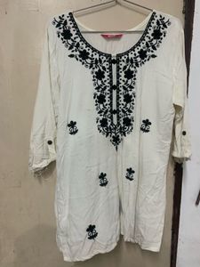 Elegant White Kurta with Black Embroidery