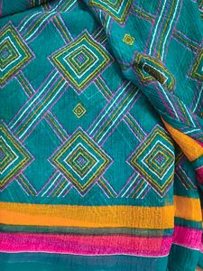 Teal Geometric Print Saree