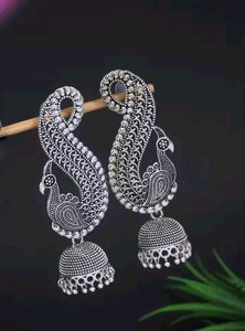 Peacock Jhumka Oxidised Earrings