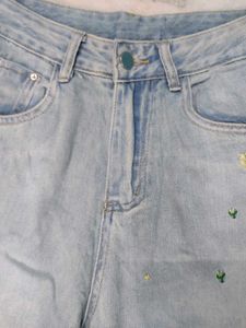 Light Wash Embroidered Wide-Leg Jeans