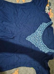Elegant Blue Kurta with Lace Neckline