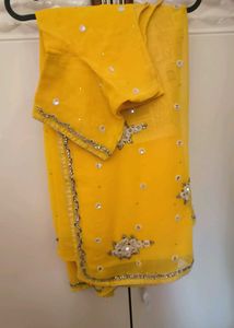 Yellow Beads Work Saree