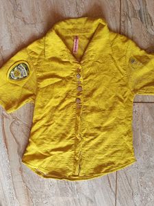 Yellow Button-Up Shirt with Patches