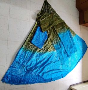 Blue and green lehenga choli material