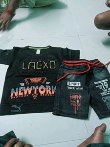Boys' Black T-Shirt and Denim Shorts Set