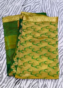 gold and green colour saree