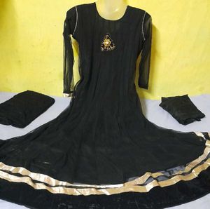 Black Anarkali Dress with Gold Embellishments