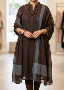 Beautiful Coffee Brown chiffon top+dupatta