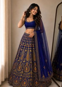 unstitched designer Embroidered Lehe