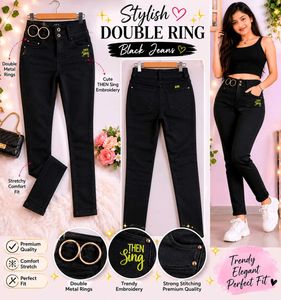 Stylish Black Jeans with Double Ring Detail