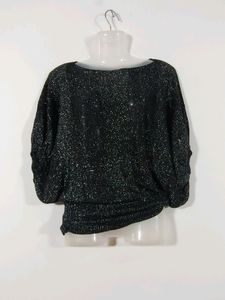Black Glitter Knit Oversized Top