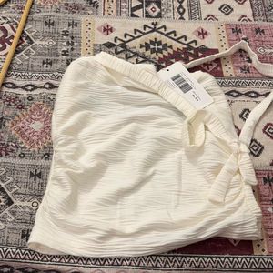 Cream Textured Short Sleeve Top
