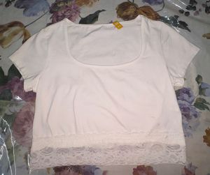 White Lace Scoop Neck Crop Top