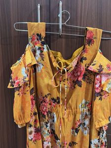 Mustard Floral Cold Shoulder Maxi Dress