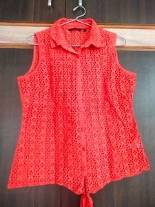 Chic Sleeveless Cutwork Top