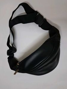 Sleek Black Faux Leather Fanny Pack