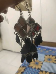 Unique Mirror & Black Dangle Earrings combo