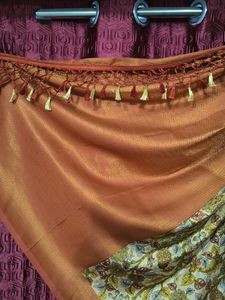 Elegant softy silk saree kalamkari print design