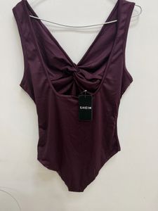 Shein Deep V-Neck Twist Front Bodysuit