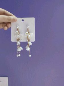 Elegant White Flower Pearl Dangle Earrings