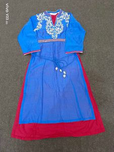 BIBA Royal Blue &amp; Magenta Embroidered Kurti