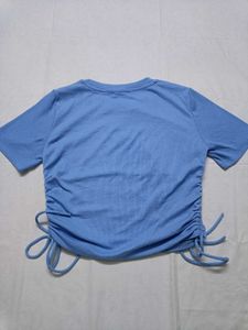 ZARA Blue Ruched Drawstring Top