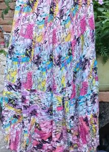 Vibrant Abstract Print Tiered cotton Skirt