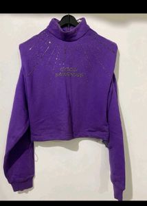 Purple Cropped Sweatshirt with Rhinestones